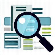 Symbol einer Lupe und eines Diagramms für die Analysephase.